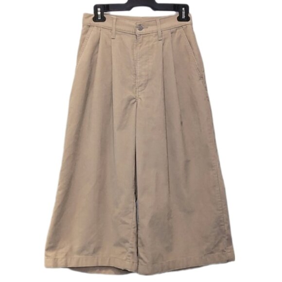Levis Premium Wide Leg Pleated Crop Corduroy Pants Khaki High Waist Size 25 - Picture 2 of 13